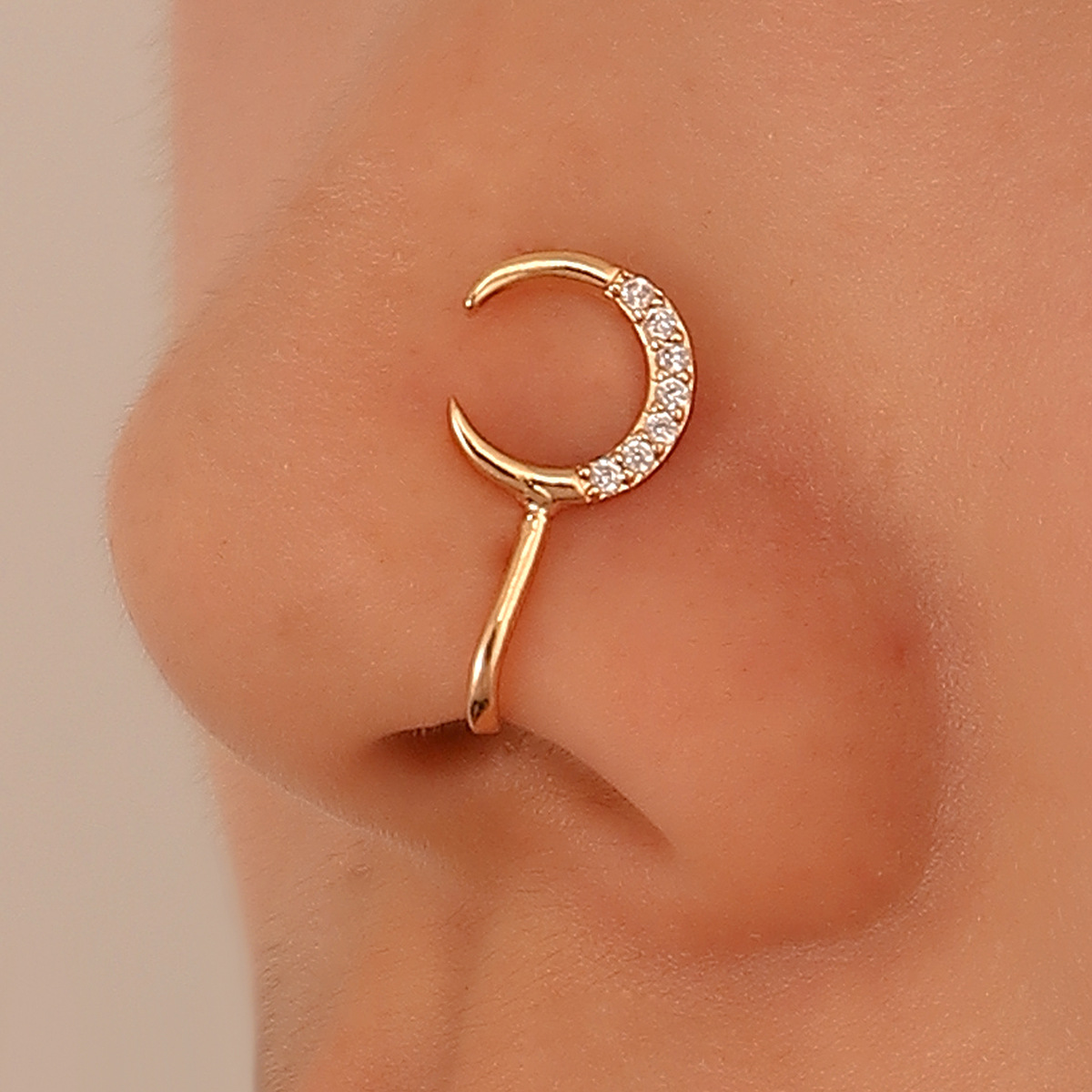 New Style Moon Copper Inlaid Zircon U-shaped Adjustable Nose Ring Nose Clip display picture 1