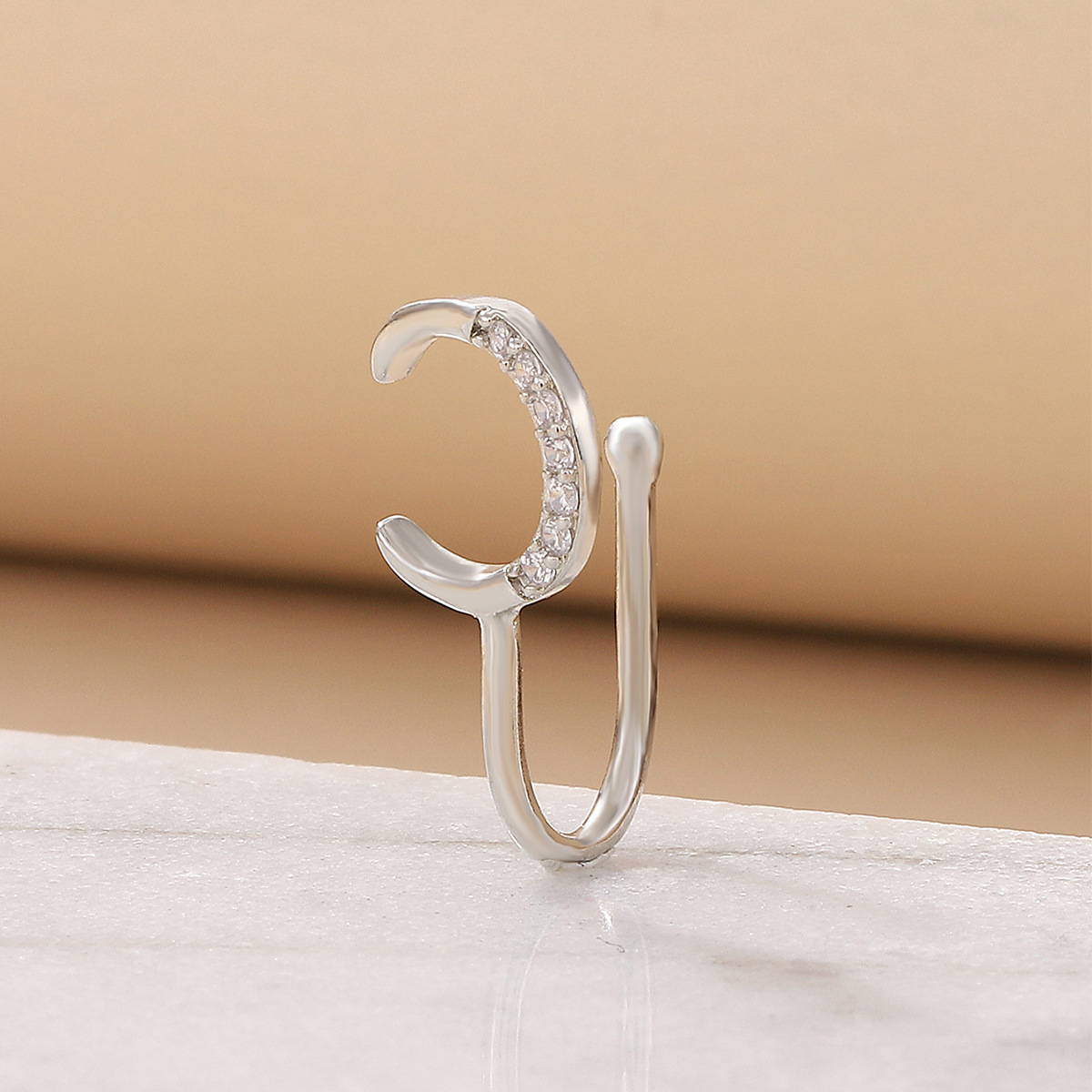 New Style Moon Copper Inlaid Zircon U-shaped Adjustable Nose Ring Nose Clip display picture 4