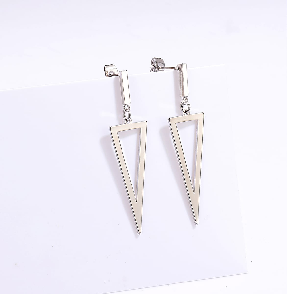 Fashion Simple Triangle Electroplated 18k Platinum Copper Earrings display picture 1