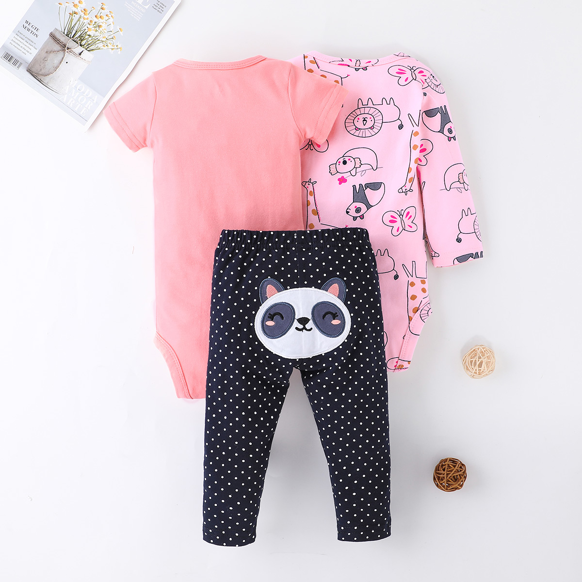 Bébé Imprimé Animal Barboteuse Noir Dot Imprimer Pantalon Trois-pièce Costume display picture 5