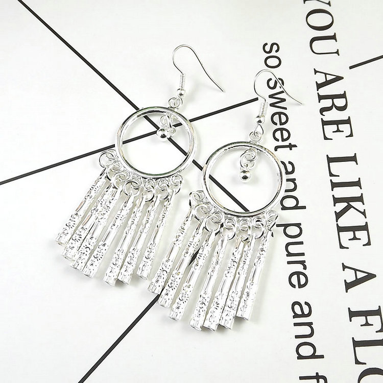 Retro Ethnic Style Miao Silver Bright Earrings With Pendant display picture 3