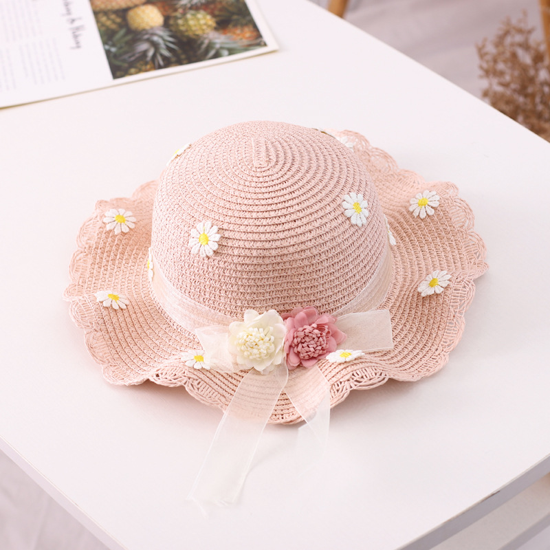 Summer Baby Daisy Flower Sticker Bow Ribbon Sun Hat display picture 1