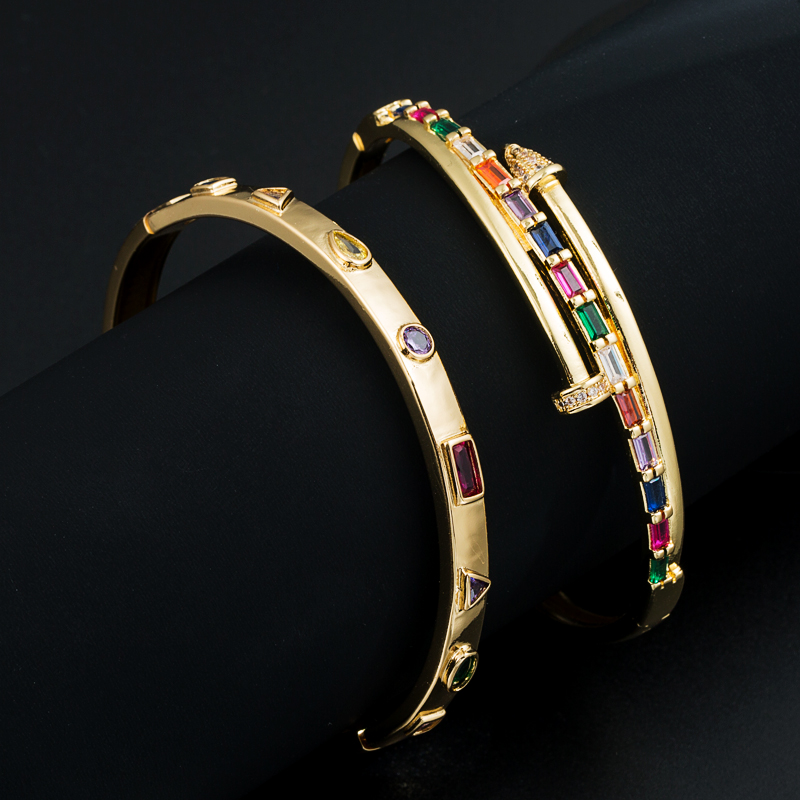 Creative Fashion Geometry Pattern Copper Plating 18k Gold Micro Inlaid Zircon Open Bracelet display picture 2