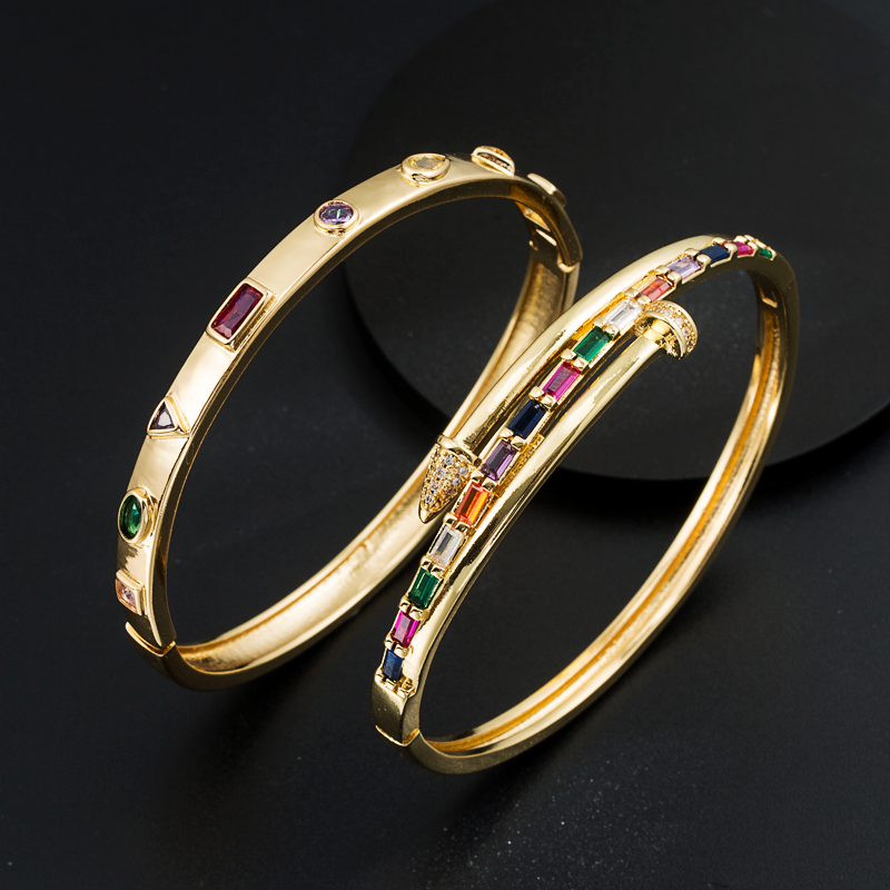 Creative Fashion Geometry Pattern Copper Plating 18k Gold Micro Inlaid Zircon Open Bracelet display picture 3