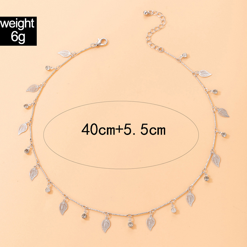 Mode Ornement Alliage Feuille Pendentif Strass Unique-couche Collier display picture 1