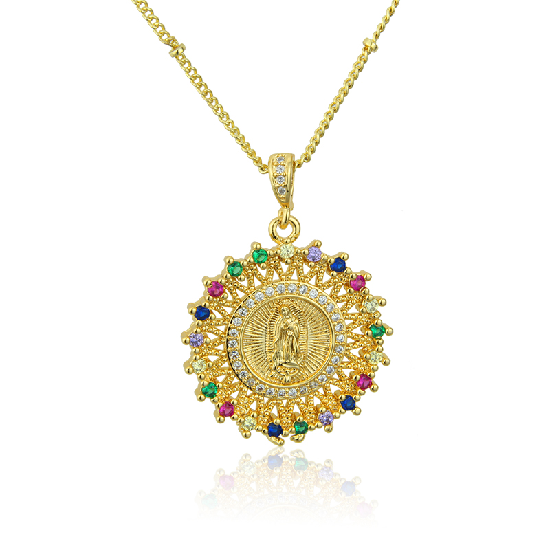 Nuevo Simple Cobre Oro-collar Con Incrustaciones De Circonio Virgen María display picture 1