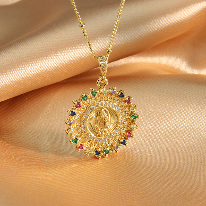 Nuevo Simple Cobre Oro-collar Con Incrustaciones De Circonio Virgen María display picture 2