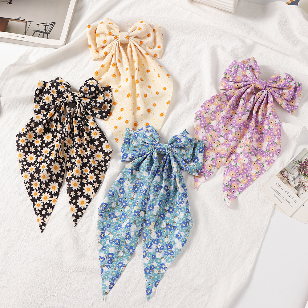 New Style Retro Floral Ribbon Spring Clip Bow Shape Hairpin display picture 3