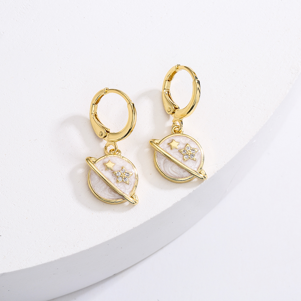 Fashion Electroplated Real Gold Micro Inlaid Zircon Dripping Oil Geometric Copper Earrings display picture 1