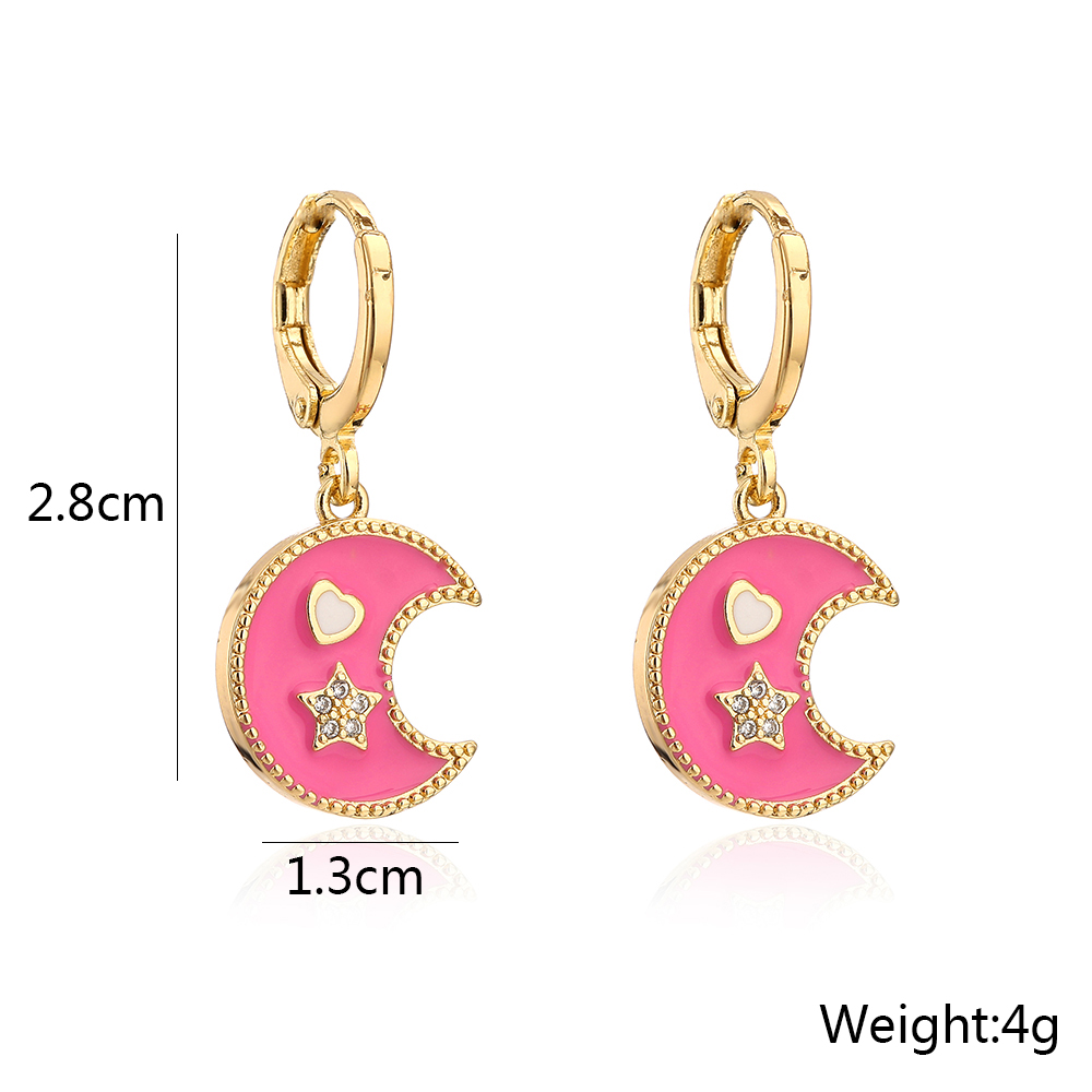 Fashion Star Heart Moon Shape Women's New Copper Plating 18k Gold Dripping Zircon Earrings display picture 4