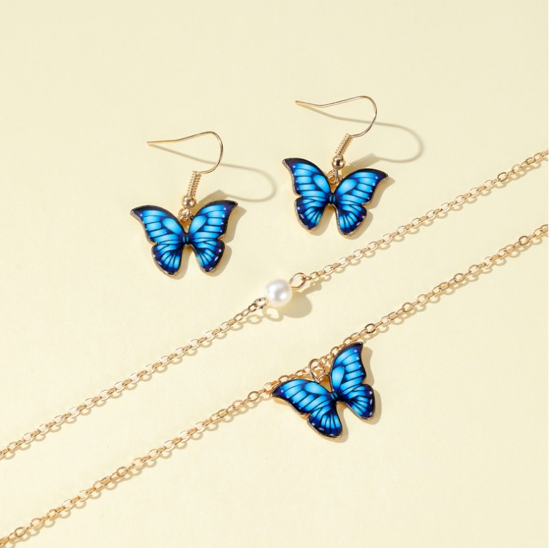 Nouveau Mode D'été Coloré Huile Papillon Pendentif Alliage Collier Boucles D'oreilles Ensemble display picture 7