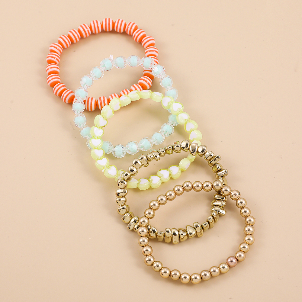 New Fashion Stripe Bead Handmade Filament Gold Heart Bracelet Set display picture 2