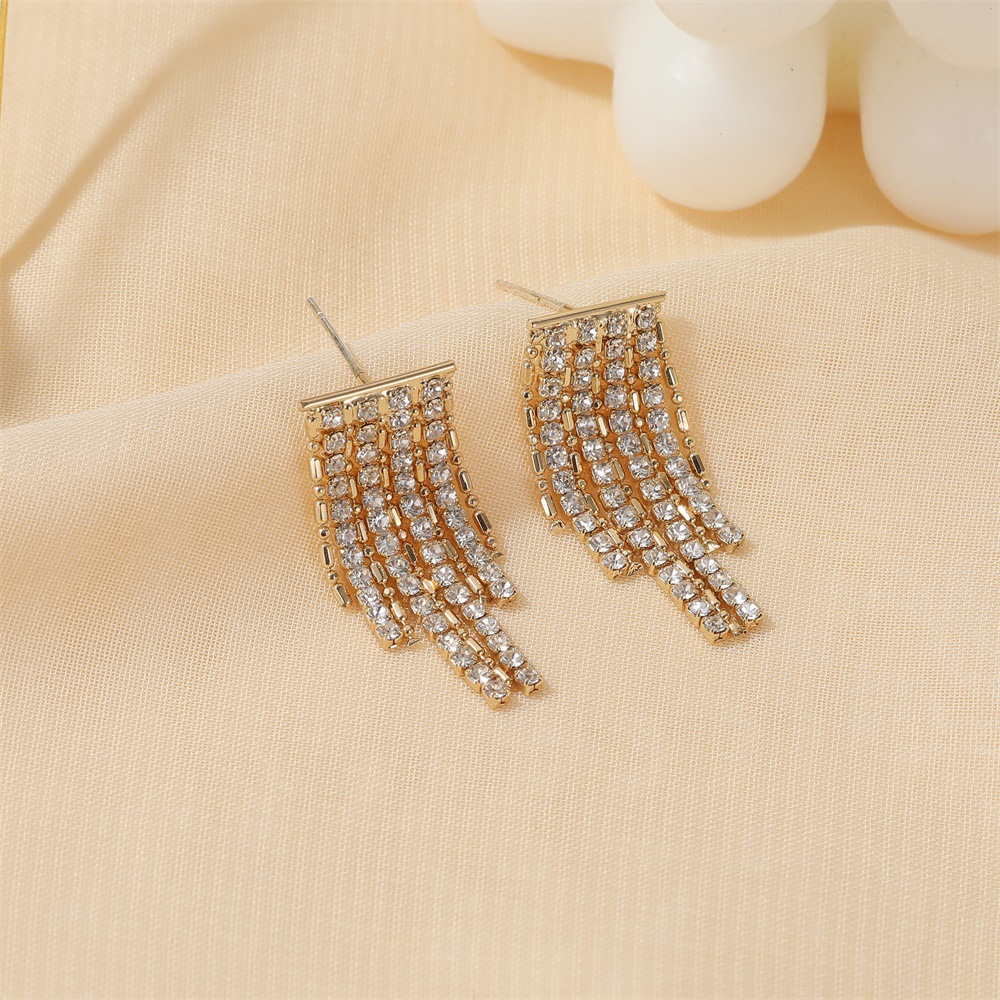 New Style Simple Rhinestone Long Tassel Alloy Earrings display picture 3