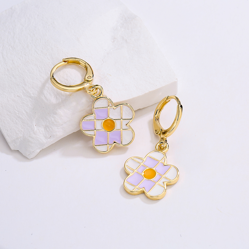 Fashion Colorful Oil-spot Glaze Flower Plating 18k Gold Copper Earrings display picture 1