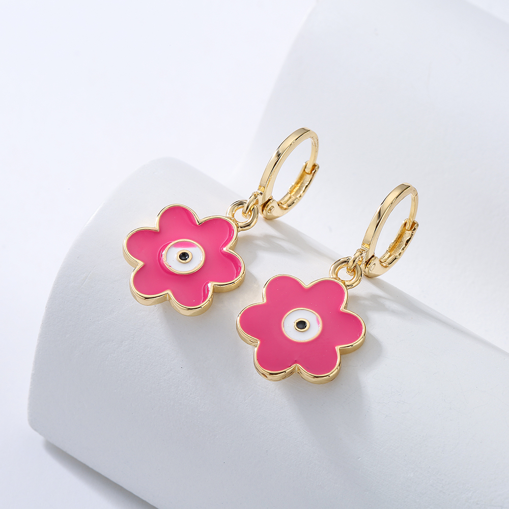 Fashion Colorful Oil-spot Glaze Flower Plating 18k Gold Copper Earrings display picture 2
