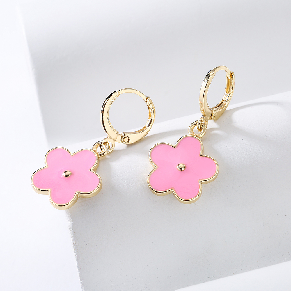 Fashion Colorful Oil-spot Glaze Flower Plating 18k Gold Copper Earrings display picture 4