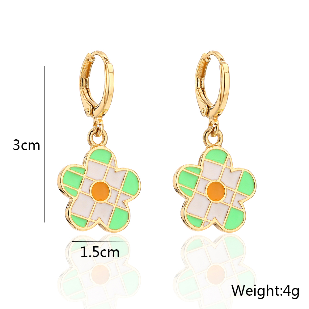 Mode Coloré Huile Place Glaçure Fleur Placage 18k Or De Cuivre Boucles D'oreilles display picture 6