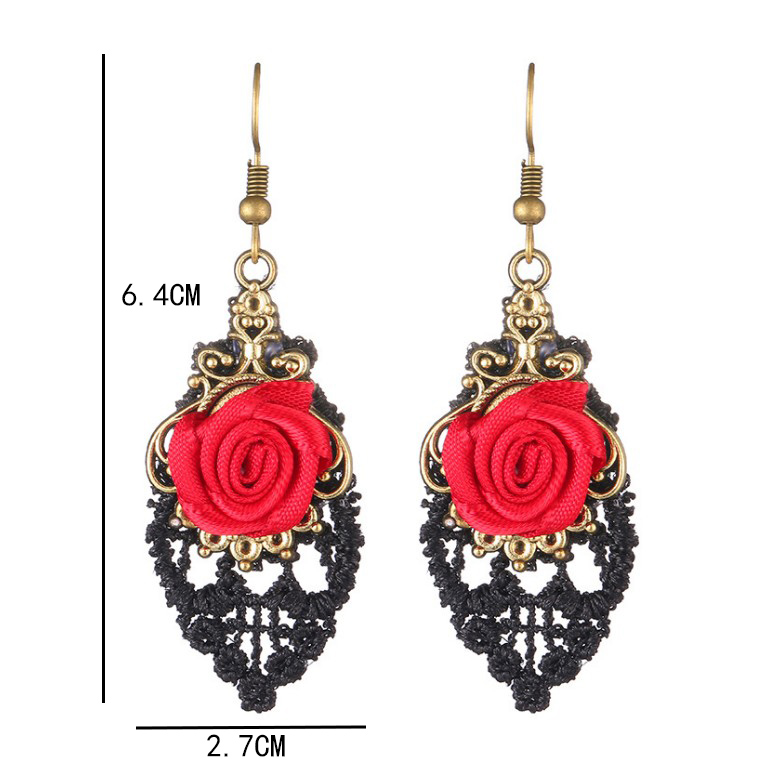 Fashion Retro Red Rose Hollow Lace Alloy Earrings display picture 6