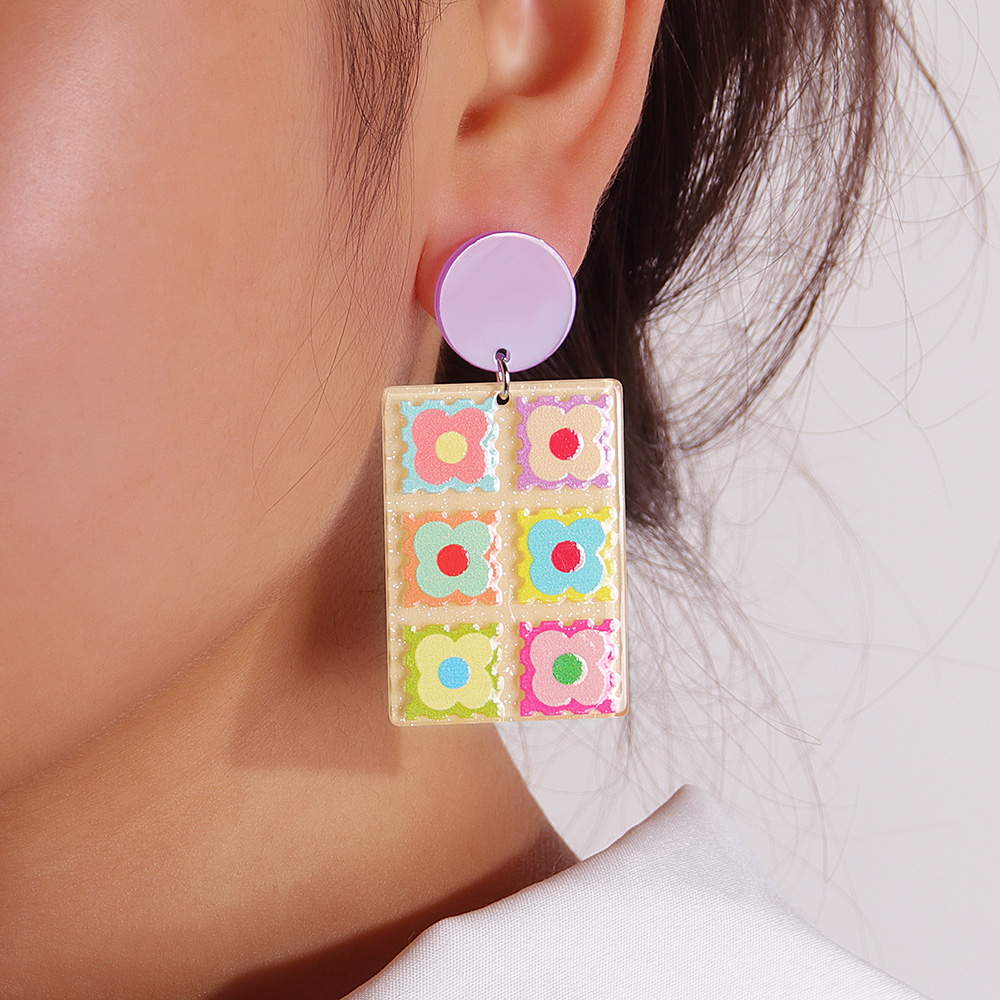 Fashion Three-dimensional Embossed Plant Flower Printing Geometric Acrylic Earrings display picture 6