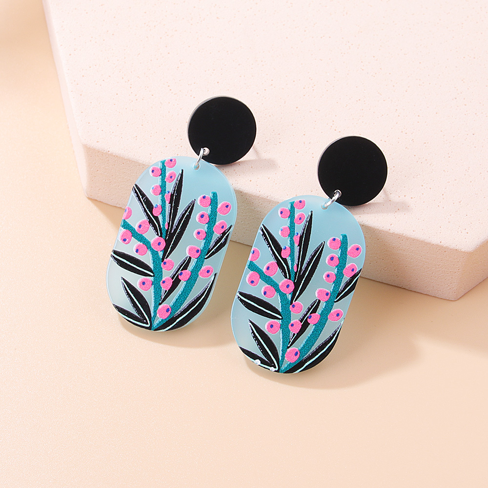 Fashion Three-dimensional Embossed Plant Flower Printing Geometric Acrylic Earrings display picture 8