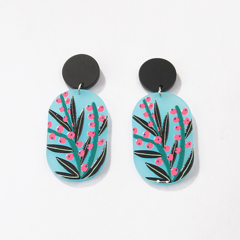 Fashion Three-dimensional Embossed Plant Flower Printing Geometric Acrylic Earrings display picture 10