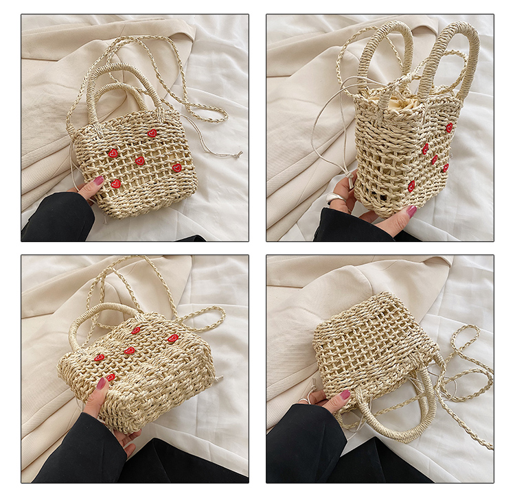 Women's Small Straw Heart Fashion Quilted Appliques Square String Shoulder Bag Handbag Crossbody Bag display picture 1