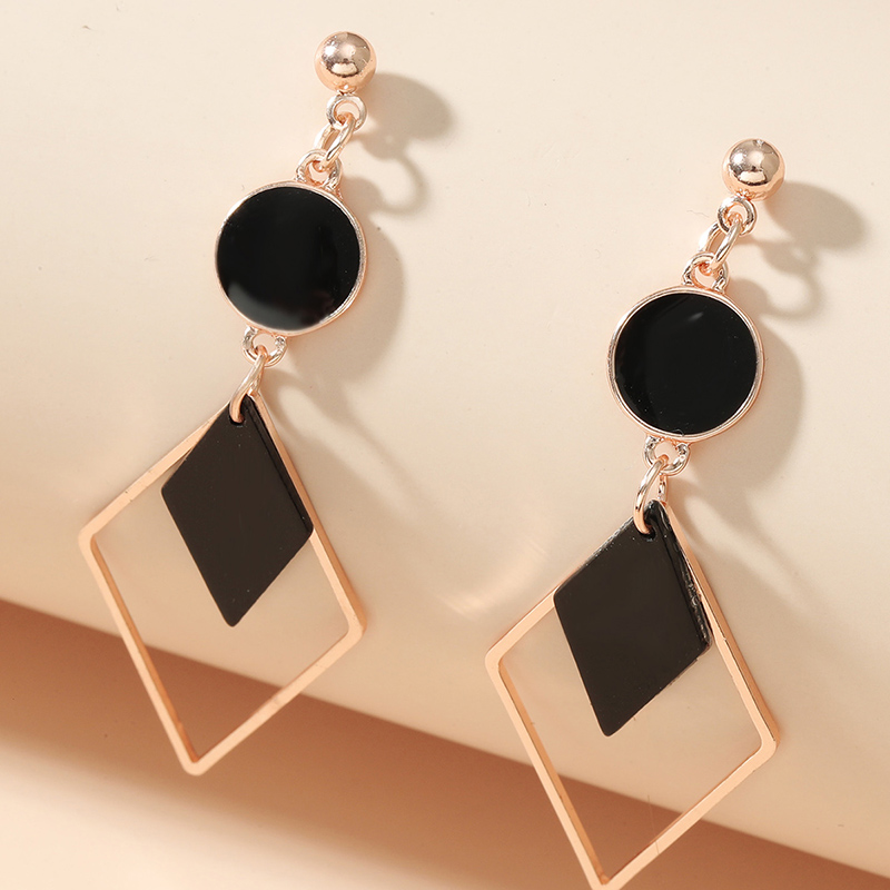 Fashion Hollow Geometry Rhombic Alloy Black Ear Drop display picture 6
