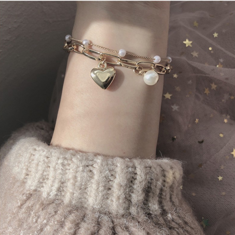 Mode Süss Herz Legierung Eingelegte Perlen Künstliche Perlen Frau Armbänder display picture 2