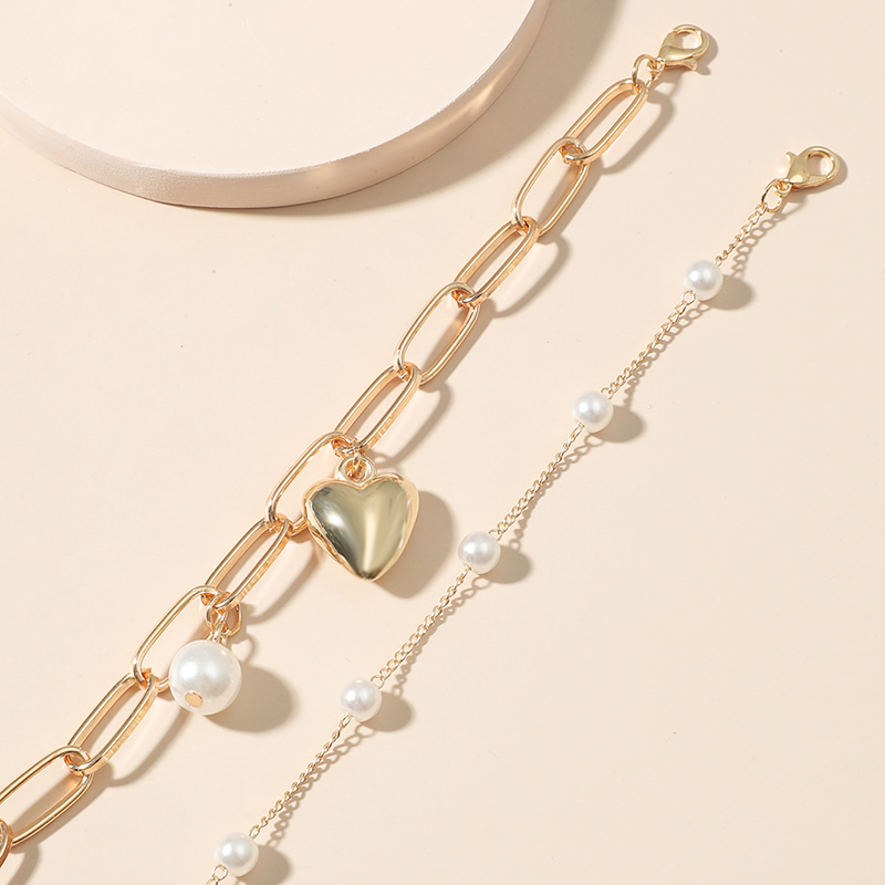 Mode Süss Herz Legierung Eingelegte Perlen Künstliche Perlen Frau Armbänder display picture 4