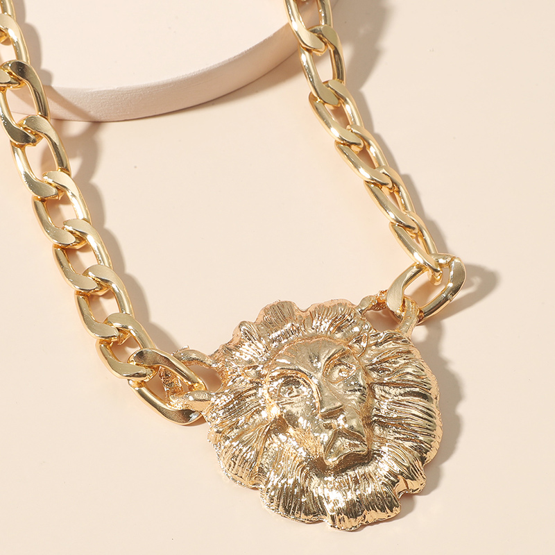 Fashion Lion Head Thick Alloy Animal Pendant Necklace display picture 3