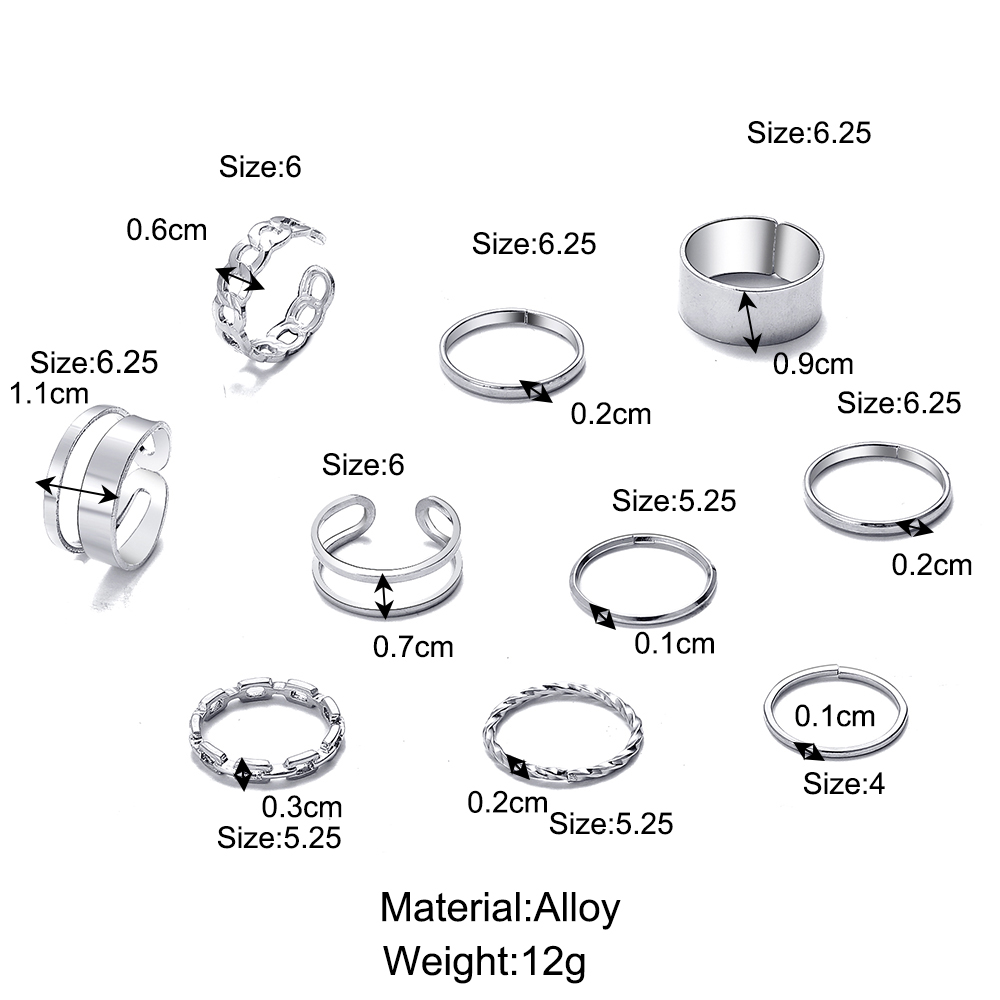 Fashion Simple Silvery Adjustable Solid Color Ten-piece Ring Set display picture 1