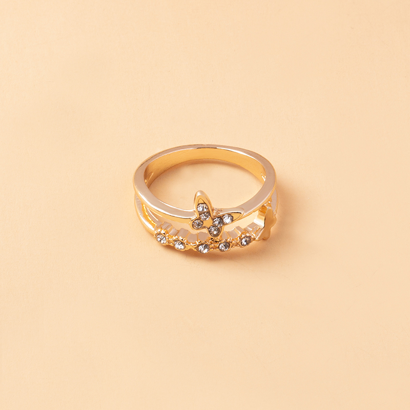 Oro Elegante De Moda-doble Con Incrustaciones De Diamantes De Imitación Plateadas-anillo De Capa De Metal Para Mujer display picture 3