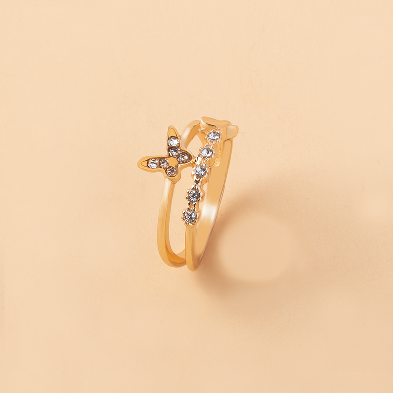 Oro Elegante De Moda-doble Con Incrustaciones De Diamantes De Imitación Plateadas-anillo De Capa De Metal Para Mujer display picture 4