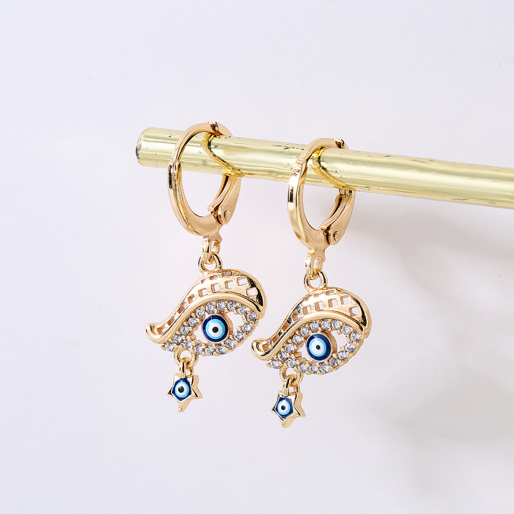 Fashion Geometric Copper Plating 18k Gold Dripping Zircon Devil's Eye Earrings display picture 4