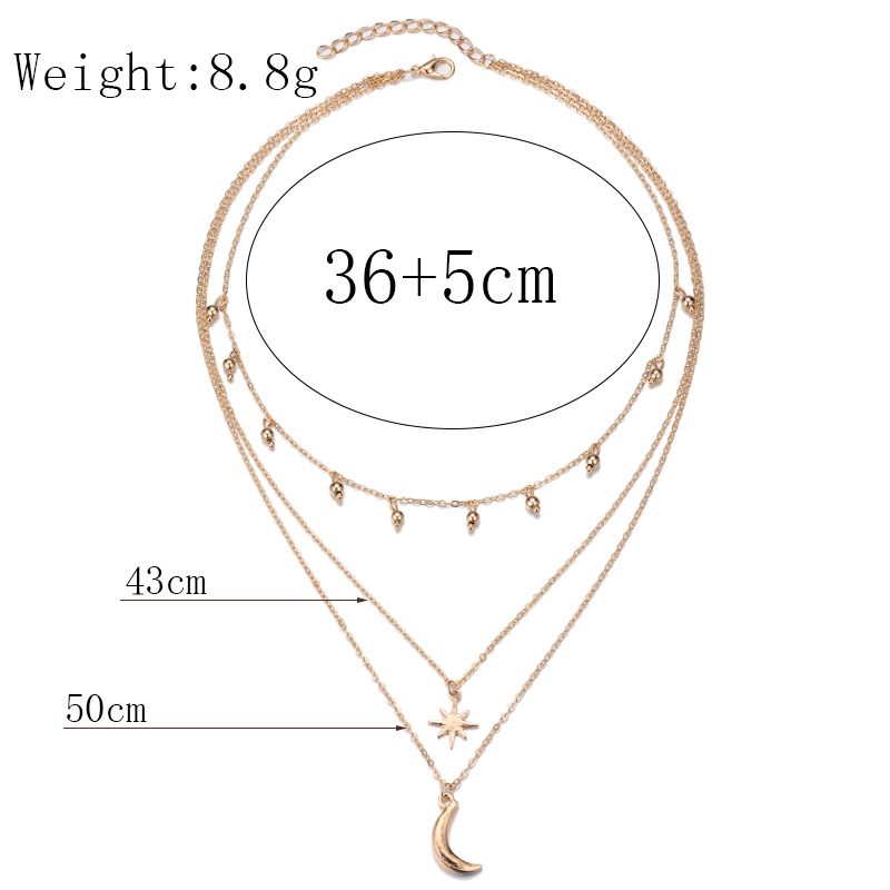 New Fashion Gold-plated Moon Star Pendant Multi-layer Necklace display picture 2