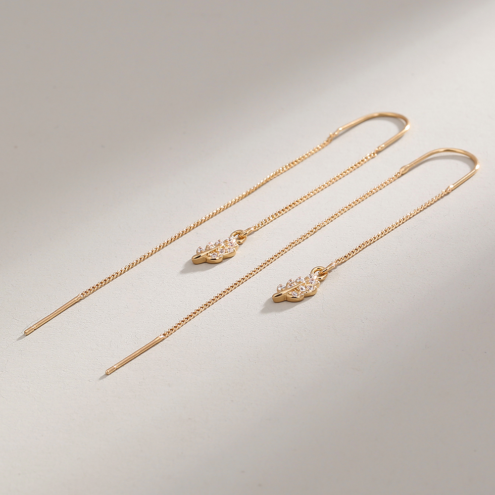 New Fashion Leaf Zircon Pendant Ear Line Women's U-shaped Long Copper Earrings display picture 1
