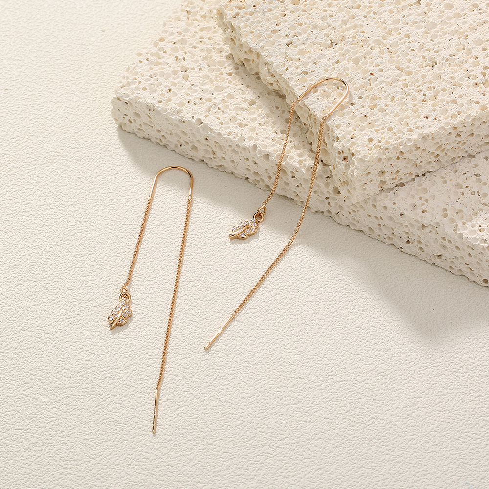New Fashion Leaf Zircon Pendant Ear Line Women's U-shaped Long Copper Earrings display picture 2