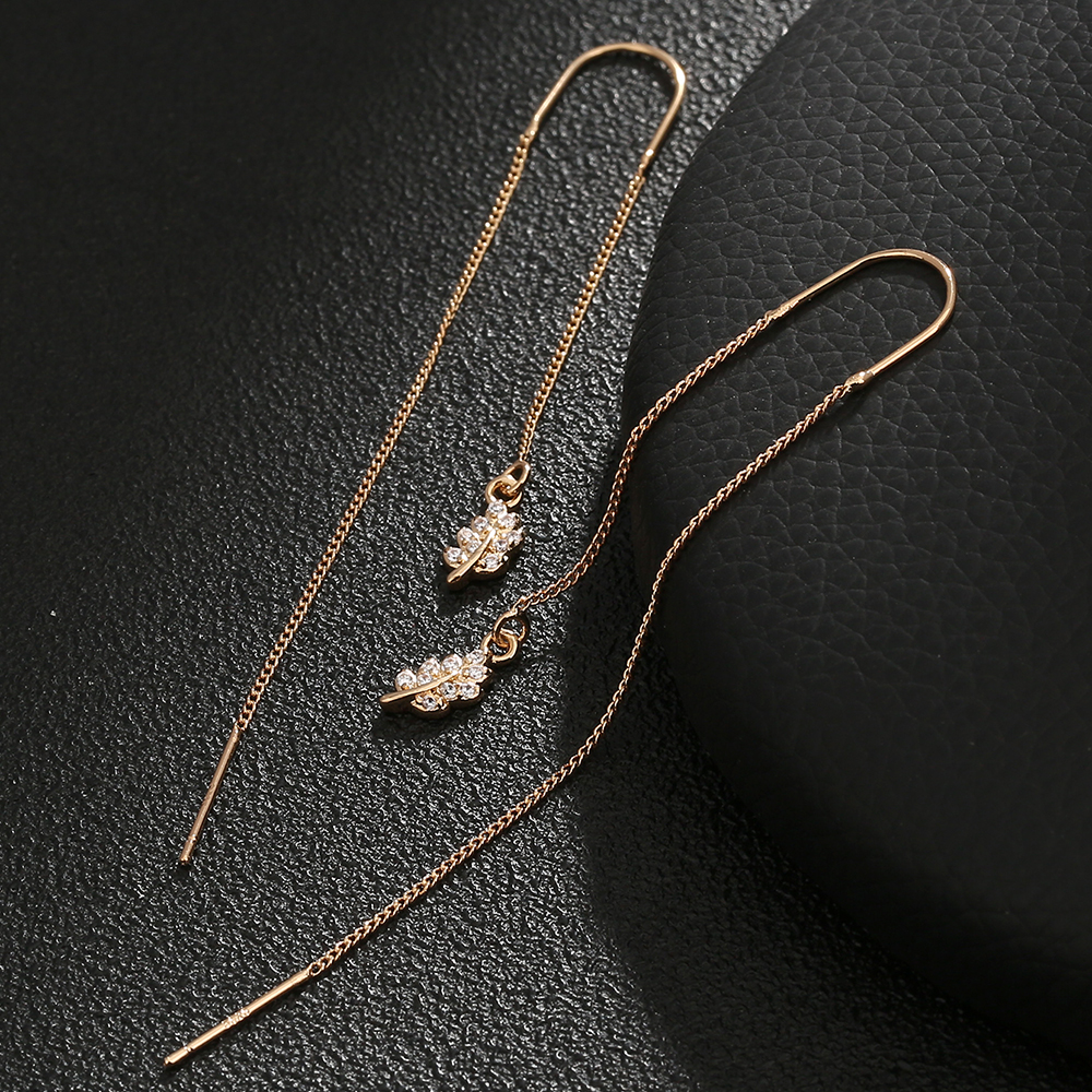 New Fashion Leaf Zircon Pendant Ear Line Women's U-shaped Long Copper Earrings display picture 3