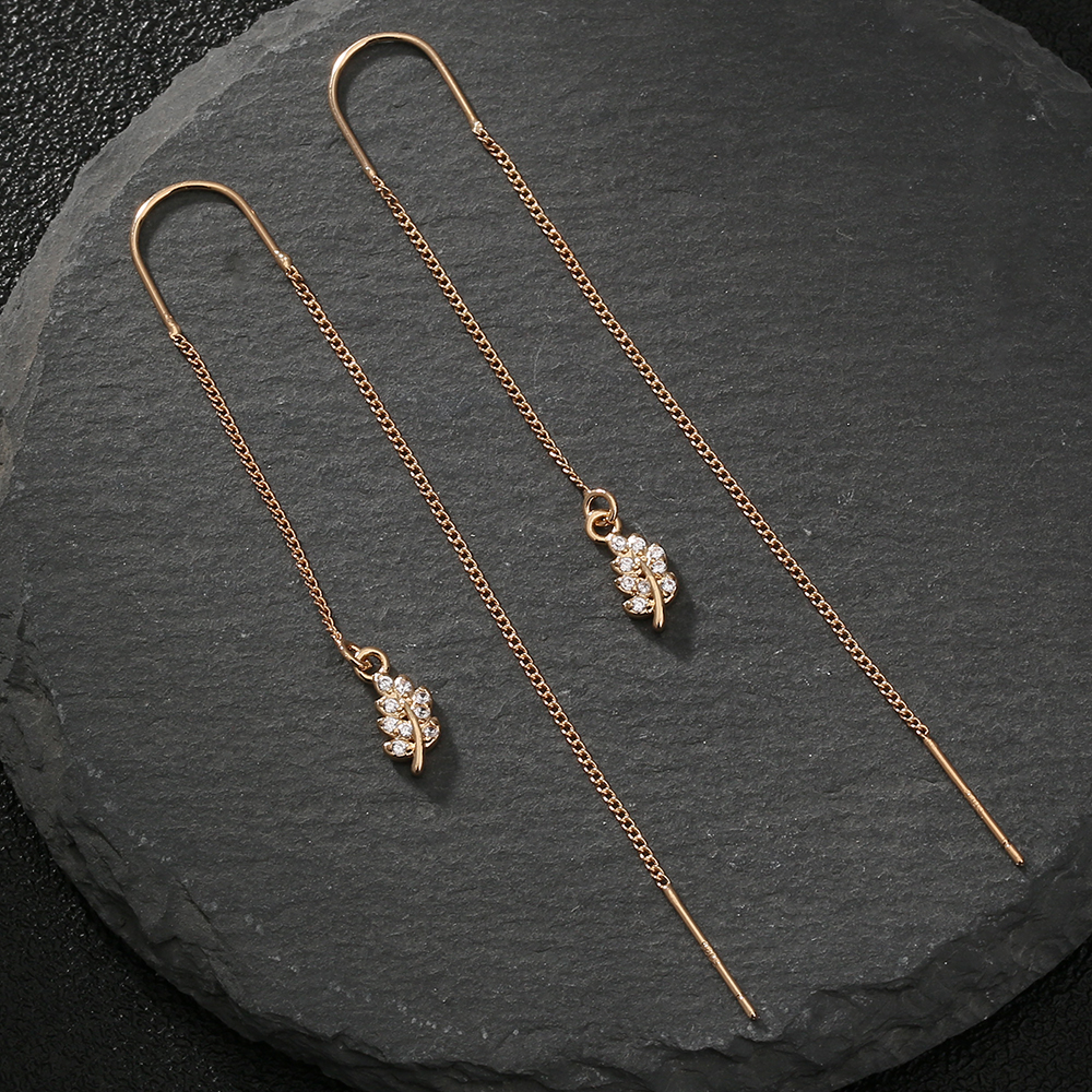 New Fashion Leaf Zircon Pendant Ear Line Women's U-shaped Long Copper Earrings display picture 4