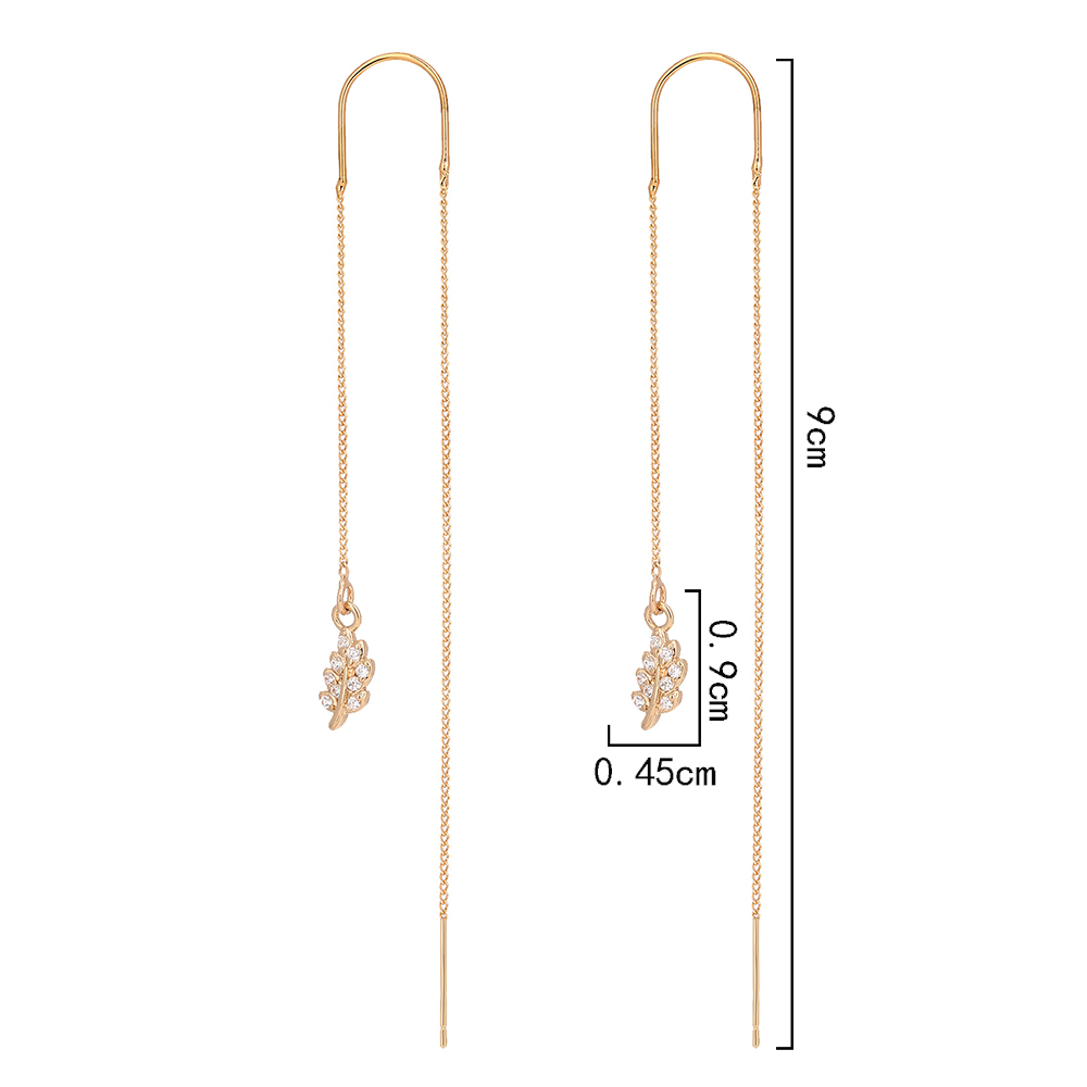 New Fashion Leaf Zircon Pendant Ear Line Women's U-shaped Long Copper Earrings display picture 7