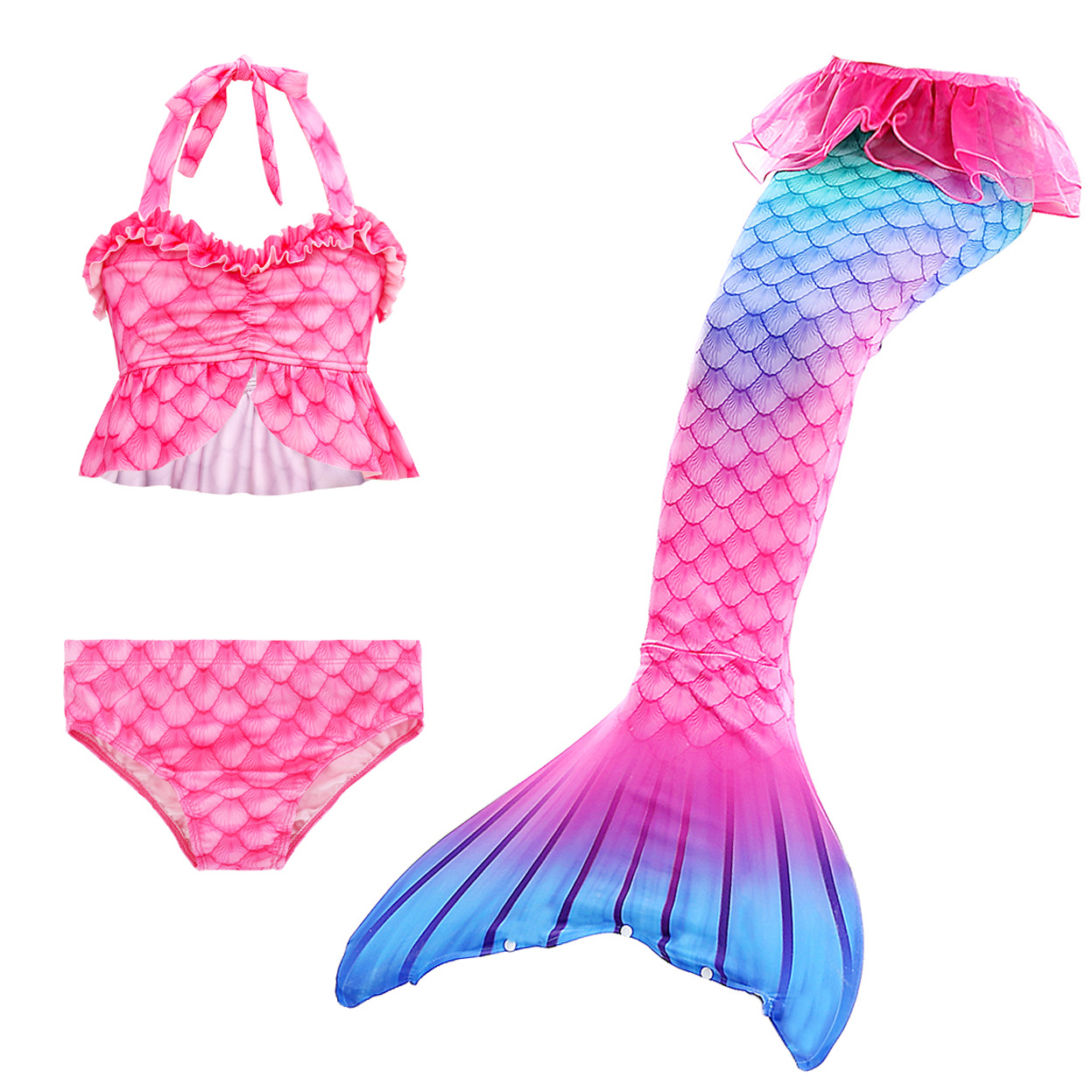 Mermaid Swimsuit Split New Girls' Fish Tail Swimsuit Children's Bikini Three-piece Swimming Suit display picture 1