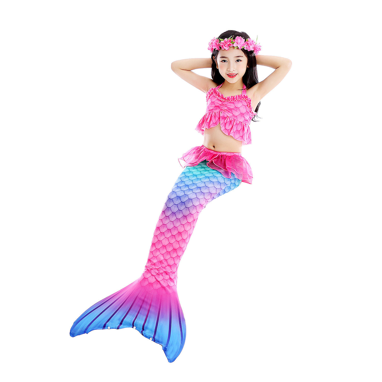 Mermaid Swimsuit Split New Girls' Fish Tail Swimsuit Children's Bikini Three-piece Swimming Suit display picture 2