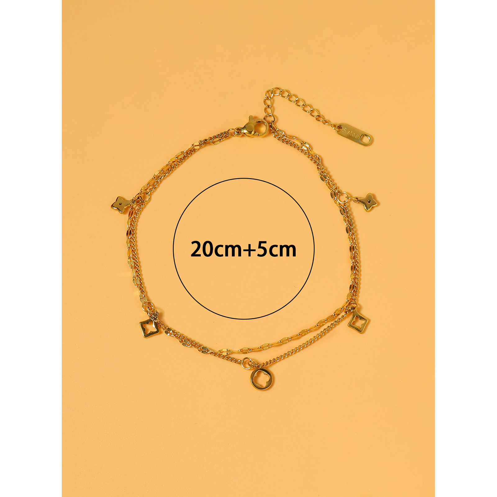 Fashion Classic Four-leaf Clover 18k Gold Plated Stainless Steel Double-circle Anklet display picture 5