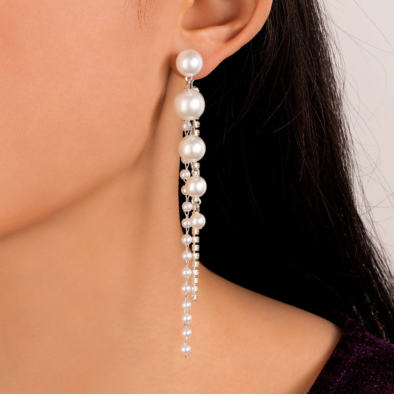 Mode Perle Strass Kette Perlen Geometrische Legierung Ohrringe display picture 2