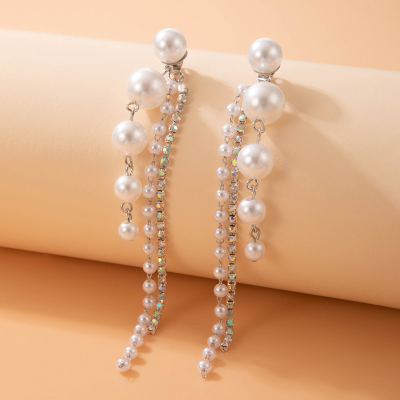 Mode Perle Strass Kette Perlen Geometrische Legierung Ohrringe display picture 3