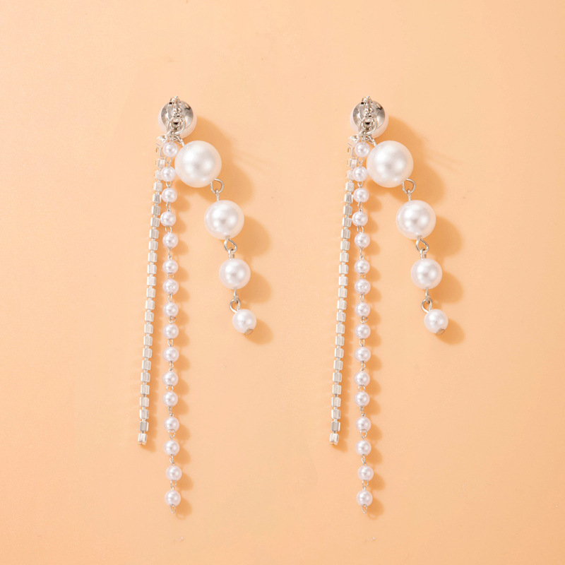 Mode Perle Strass Kette Perlen Geometrische Legierung Ohrringe display picture 4