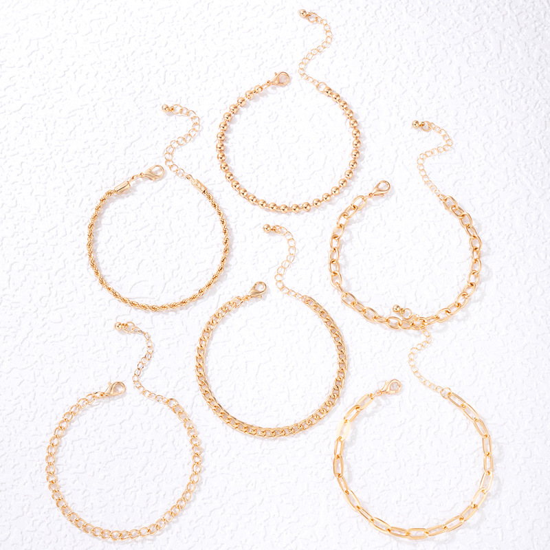 Simple Alloy Chain Hollow Round Beads Anklet Six Set display picture 4