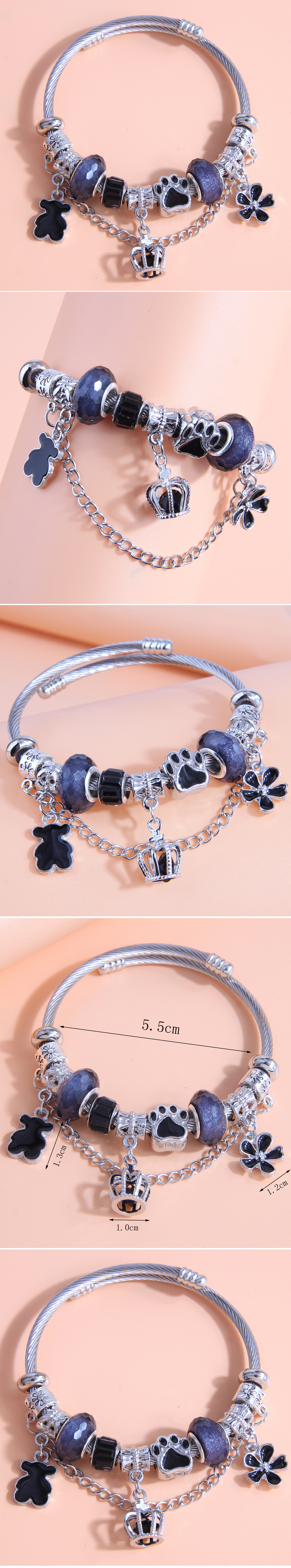 Mode Metall Einfache Bär Krone Blume Anhänger Perlen Armband display picture 1