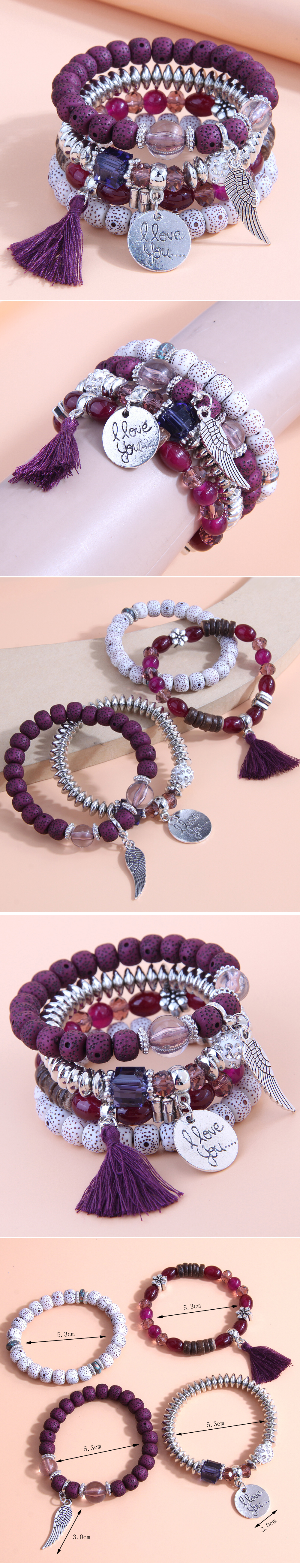 Fashion Simple Wild Disc Heart Wings Tassel Multilayer Bracelet display picture 1