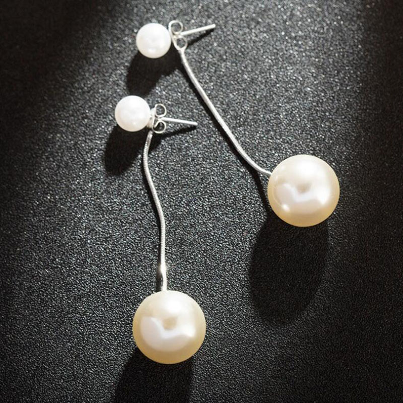 Mode Neue Inlay Zwei Perlen Lange Kupfer Ohrringe display picture 1